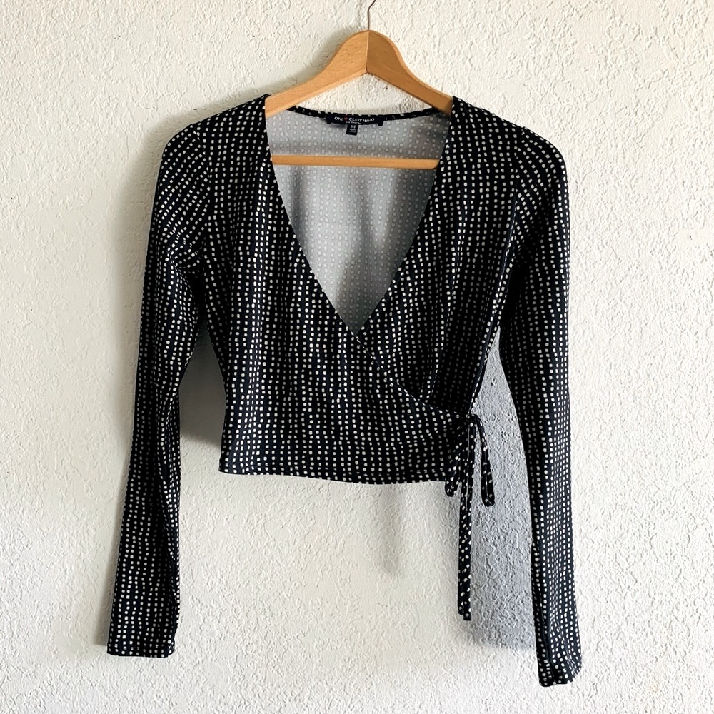 One clothing Polka Dot Wrap Long Sleeve Crop Top